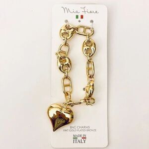 NWT Mia Fiore made Italy 18kt Gold plated Puffed Heart Links Bag Charm/ Bracelet